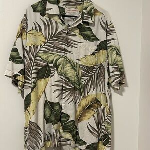 Tommy Bahama 100% Silk Green Leaf Tropical Vacation Button Down Shirt Size Large
